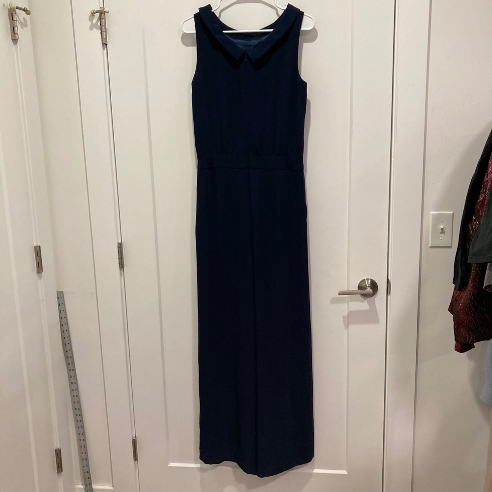 Boden Navy Blue Roll Collar Wide Leg Sleeveless Jumpsuit Womens US 6R UK 10R